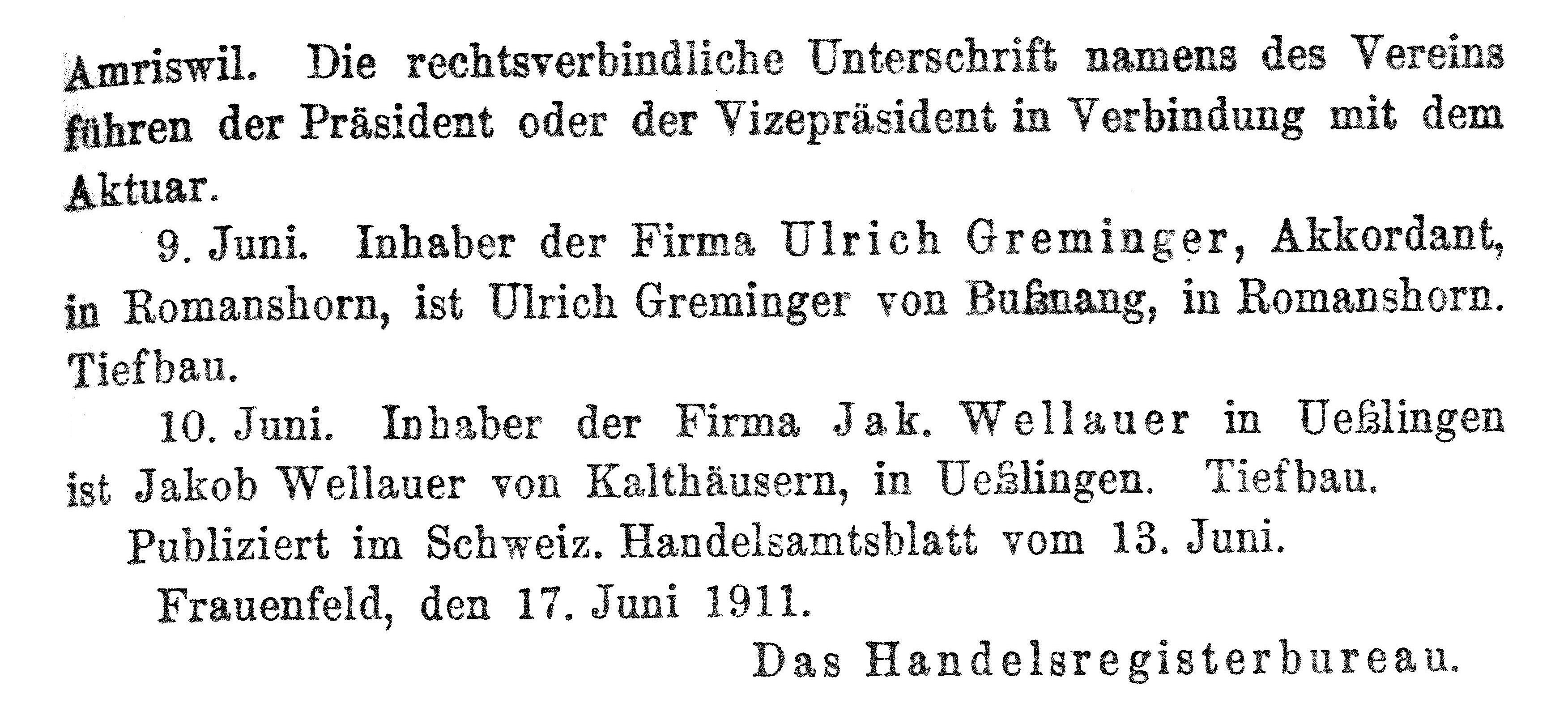 Handelsregisterauszug 1911
